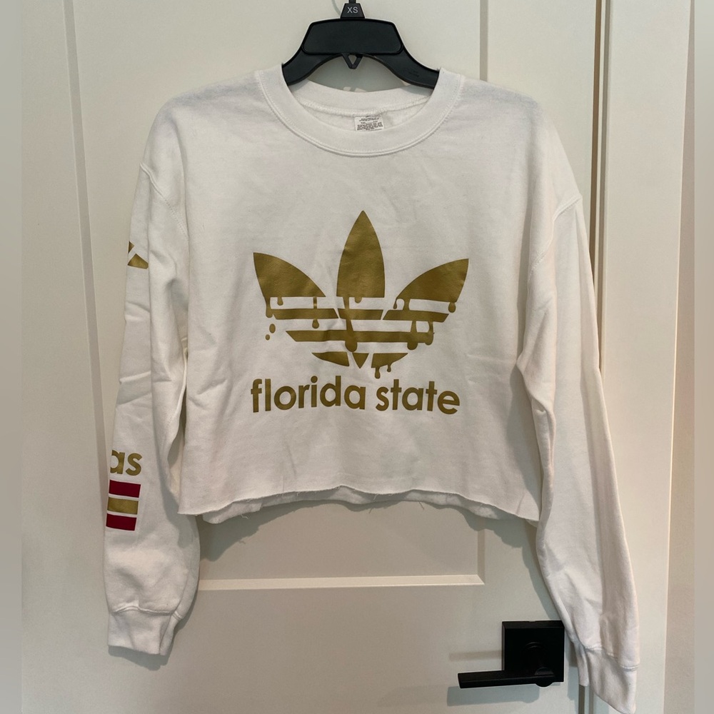 White and Gold Florida State Cropped Sweatshirt